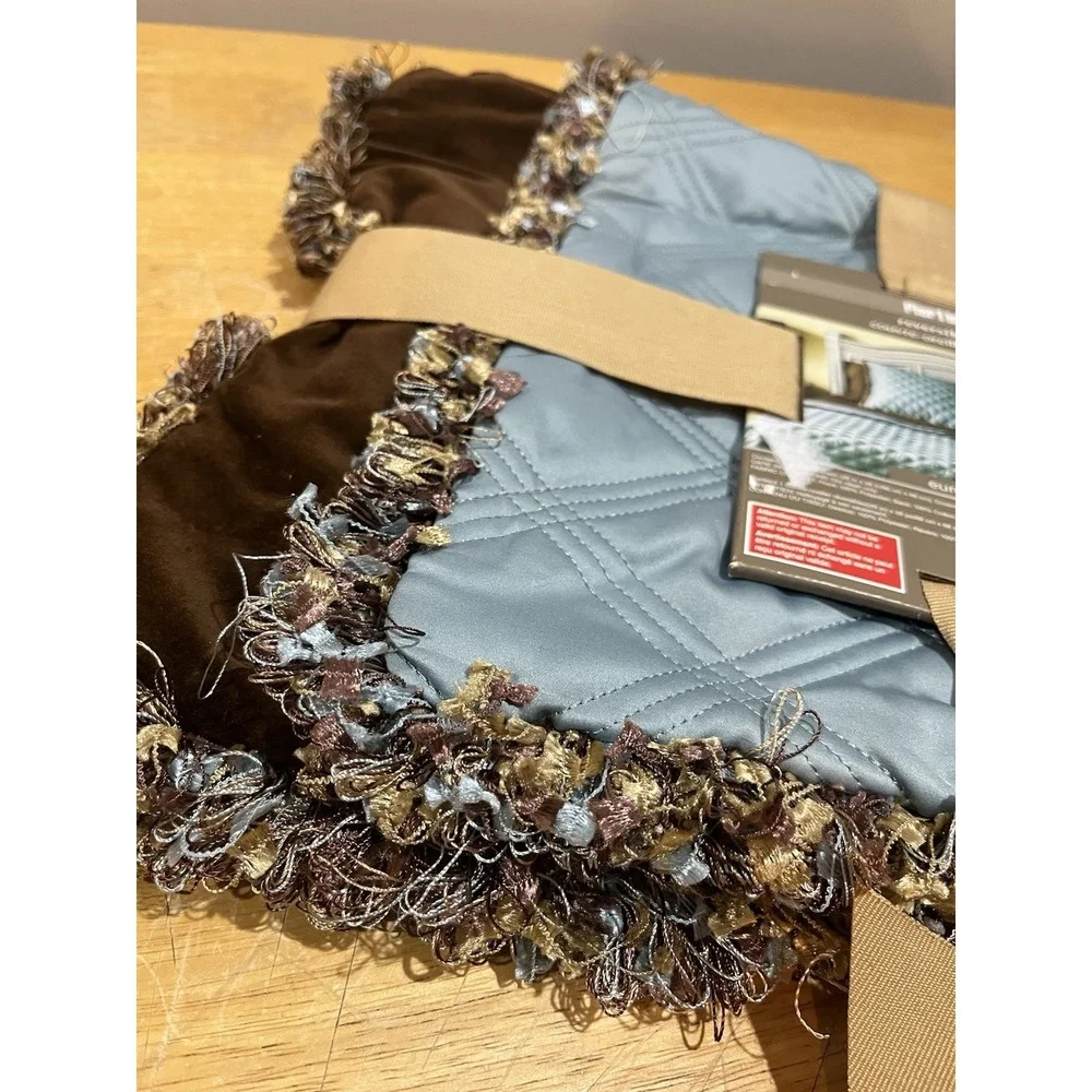 Pier 1 Euro Sham Quilted Aqua Blue Brown‎ Velvet Fringe Reversible